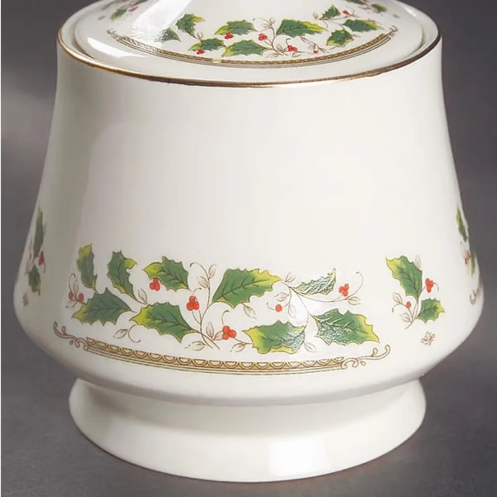 Vintage Royal Limited Holly Holiday Covered Sugar Bowl with Lid Christmas